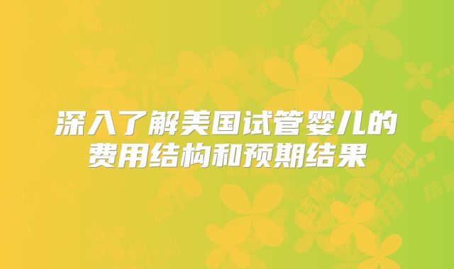 深入了解美国试管婴儿的费用结构和预期结果
