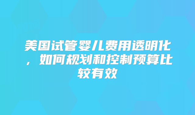 美国试管婴儿费用透明化，如何规划和控制预算比较有效