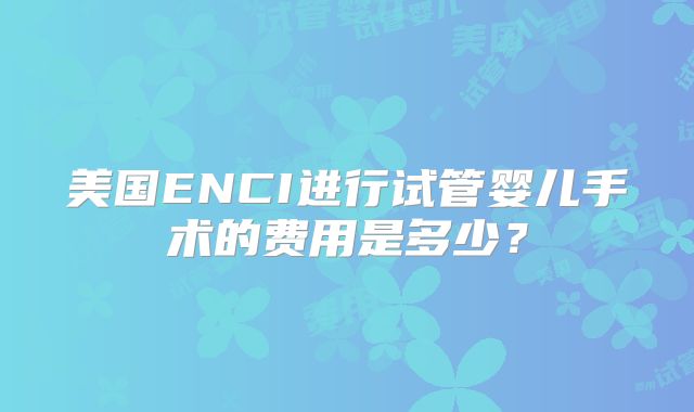 美国ENCI进行试管婴儿手术的费用是多少?