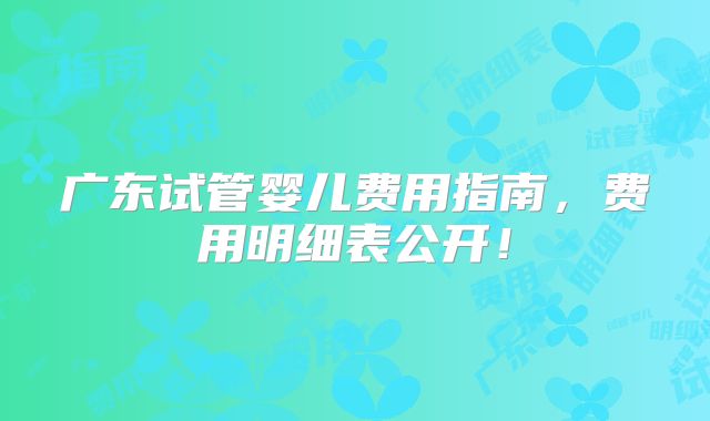 广东试管婴儿费用指南，费用明细表公开！