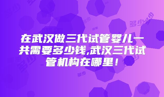 在武汉做三代试管婴儿一共需要多少钱,武汉三代试管机构在哪里！