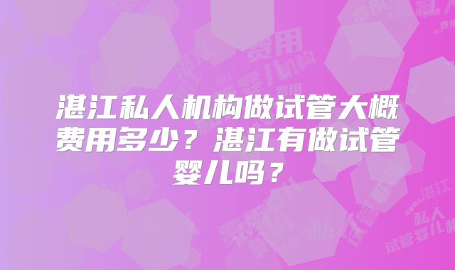 湛江私人机构做试管大概费用多少？湛江有做试管婴儿吗？
