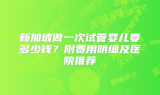 新加坡做一次试管婴儿要多少钱？附费用明细及医院推荐