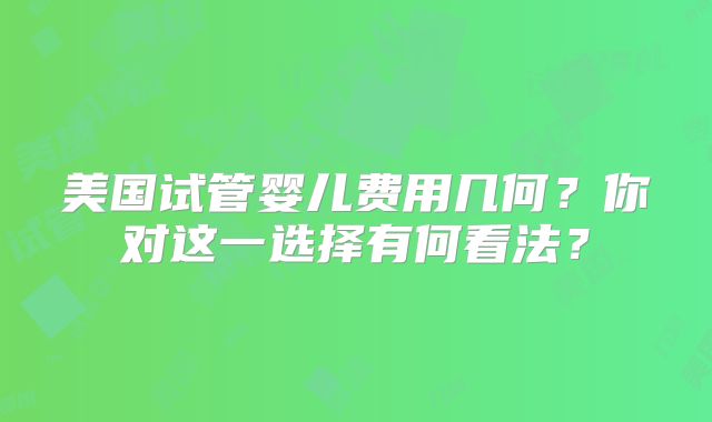 美国试管婴儿费用几何？你对这一选择有何看法？