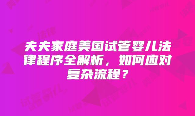 夫夫家庭美国试管婴儿法律程序全解析，如何应对复杂流程？