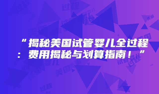 “揭秘美国试管婴儿全过程:费用揭秘与划算指南!”