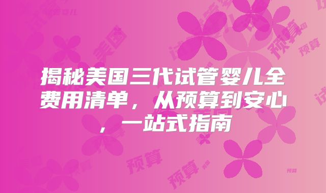 揭秘美国三代试管婴儿全费用清单，从预算到安心，一站式指南