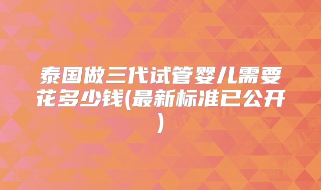 泰国做三代试管婴儿需要花多少钱(最新标准已公开)