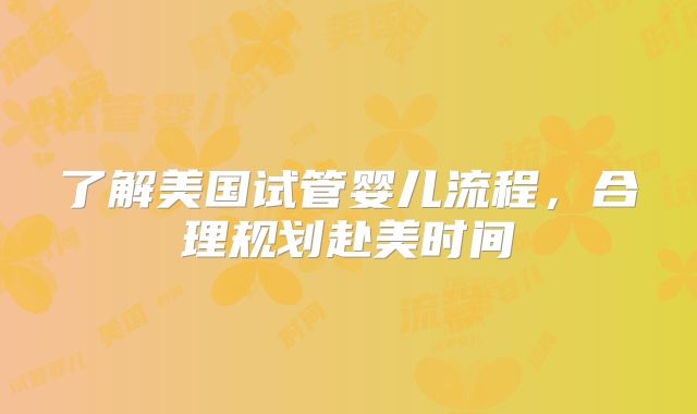 了解美国试管婴儿流程，合理规划赴美时间