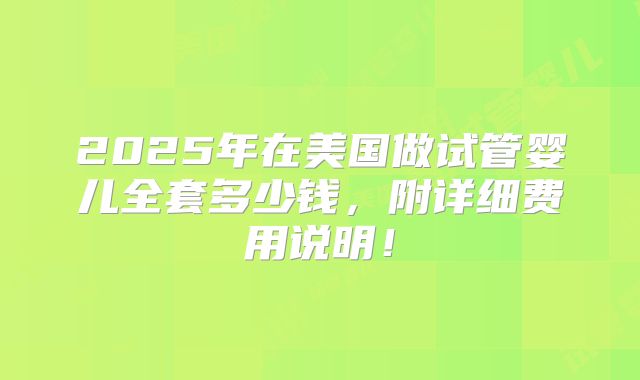 2025年在美国做试管婴儿全套多少钱，附详细费用说明！