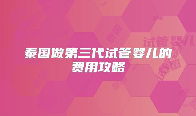 泰国做第三代试管婴儿的费用攻略