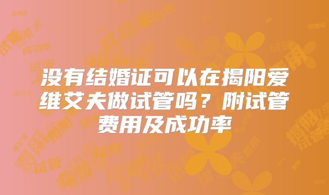 没有结婚证可以在揭阳爱维艾夫做试管吗？附试管费用及成功率