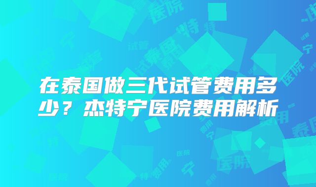 在泰国做三代试管费用多少？杰特宁医院费用解析