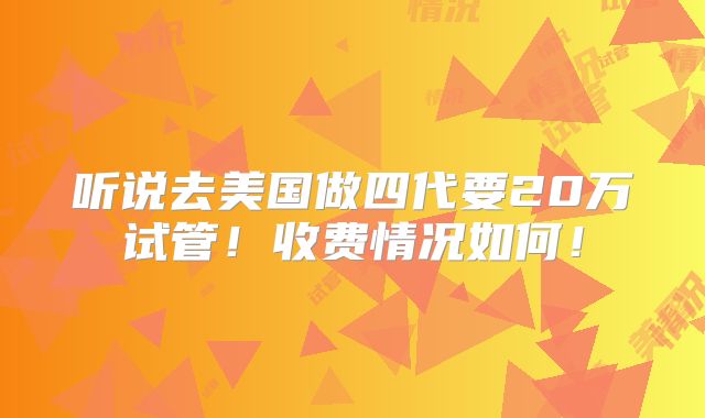 听说去美国做四代要20万试管！收费情况如何！