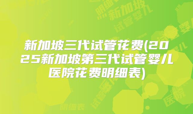 新加坡三代试管花费(2025新加坡第三代试管婴儿医院花费明细表)