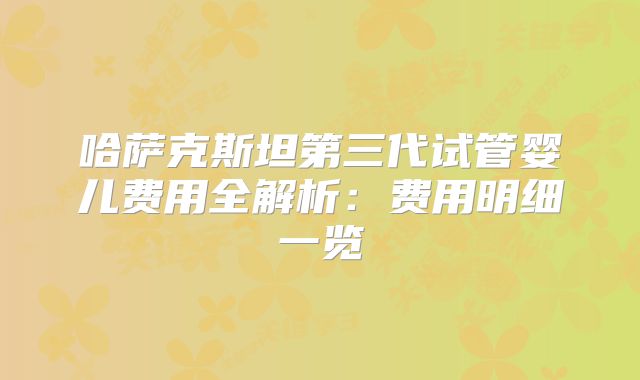 哈萨克斯坦第三代试管婴儿费用全解析：费用明细一览