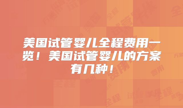 美国试管婴儿全程费用一览！美国试管婴儿的方案有几种！