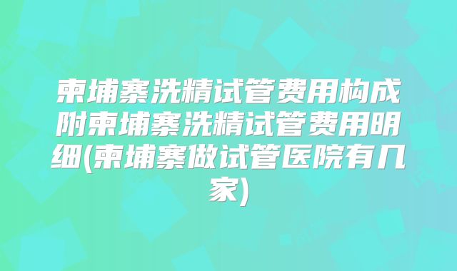 柬埔寨洗精试管费用构成附柬埔寨洗精试管费用明细(柬埔寨做试管医院有几家)