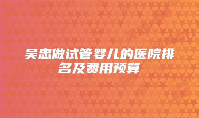 吴忠做试管婴儿的医院排名及费用预算