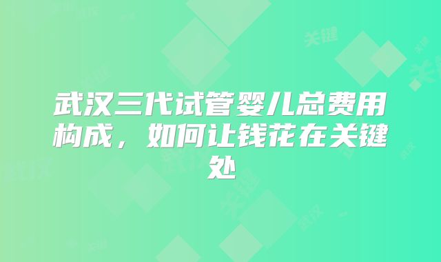 武汉三代试管婴儿总费用构成，如何让钱花在关键处