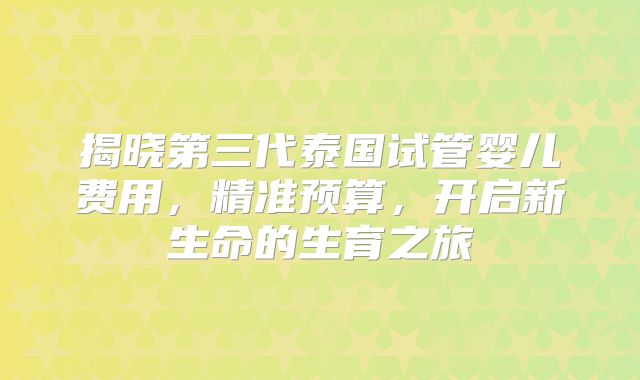 揭晓第三代泰国试管婴儿费用,精准预算,开启新生命的生育之旅