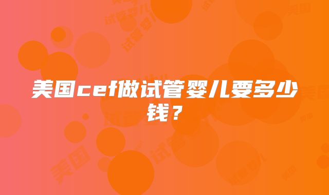 美国cef做试管婴儿要多少钱？