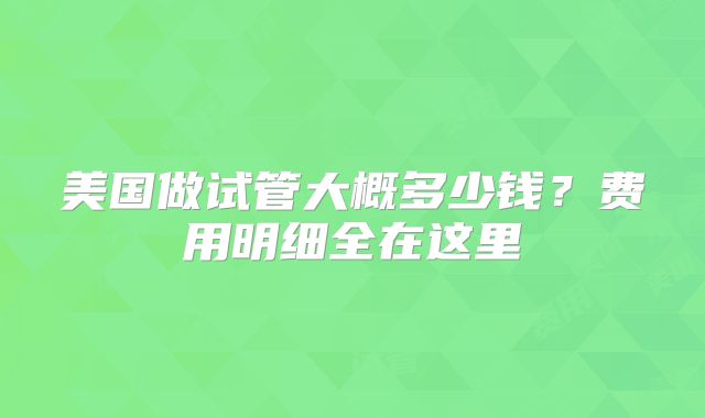 美国做试管大概多少钱？费用明细全在这里