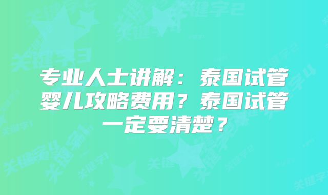专业人士讲解：泰国试管婴儿攻略费用？泰国试管一定要清楚？