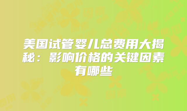 美国试管婴儿总费用大揭秘：影响价格的关键因素有哪些