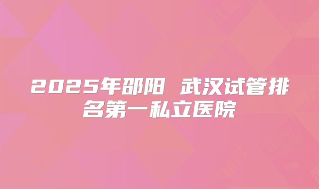 2025年邵阳 武汉试管排名第一私立医院