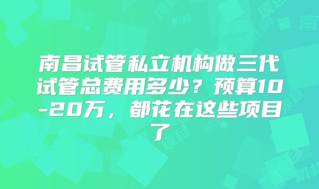 南昌试管私立机构做三代试管总费用多少？预算10-20万，都花在这些项目了
