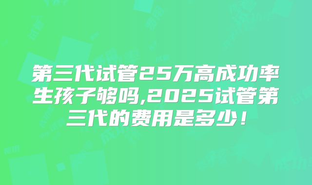 第三代试管25万高成功率生孩子够吗,2025试管第三代的费用是多少！