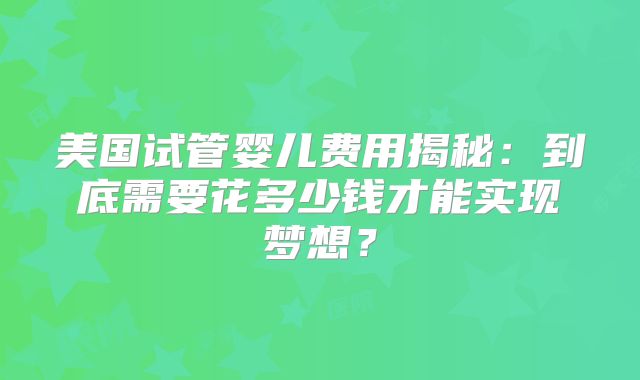 美国试管婴儿费用揭秘：到底需要花多少钱才能实现梦想？