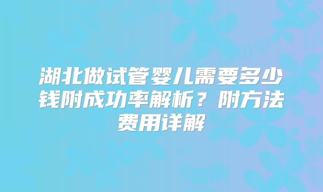 湖北做试管婴儿需要多少钱附成功率解析？附方法费用详解