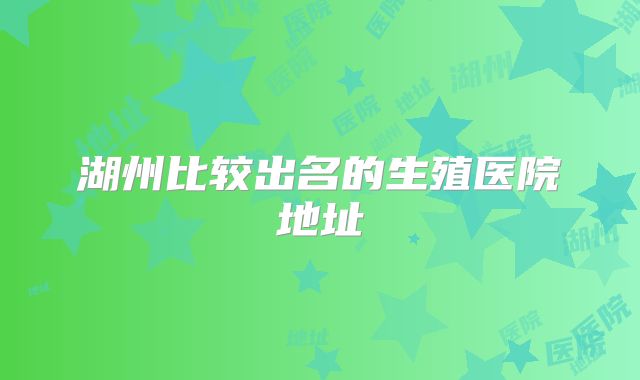湖州比较出名的生殖医院地址