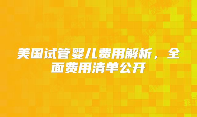 美国试管婴儿费用解析,全面费用清单公开