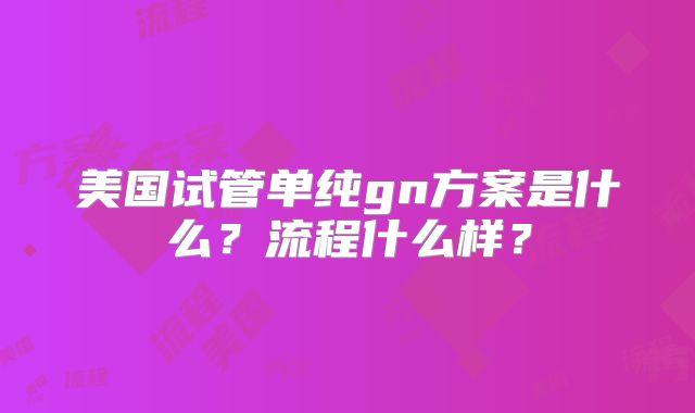 美国试管单纯gn方案是什么?流程什么样?