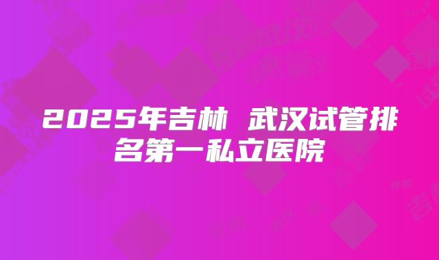 2025年吉林 武汉试管排名第一私立医院