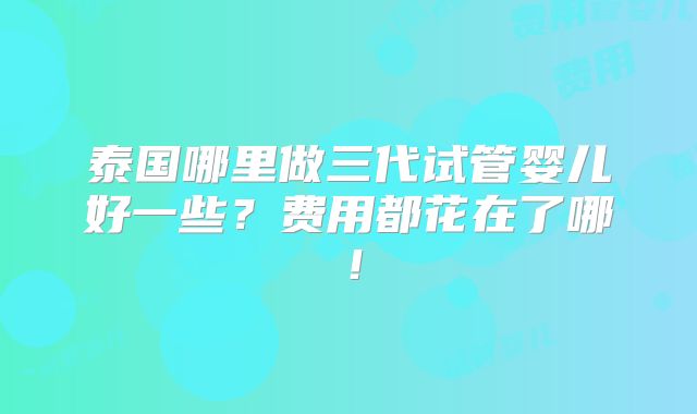泰国哪里做三代试管婴儿好一些?费用都花在了哪!