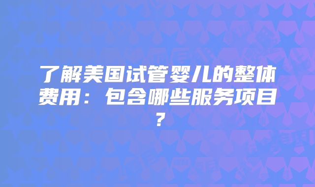 了解美国试管婴儿的整体费用：包含哪些服务项目？
