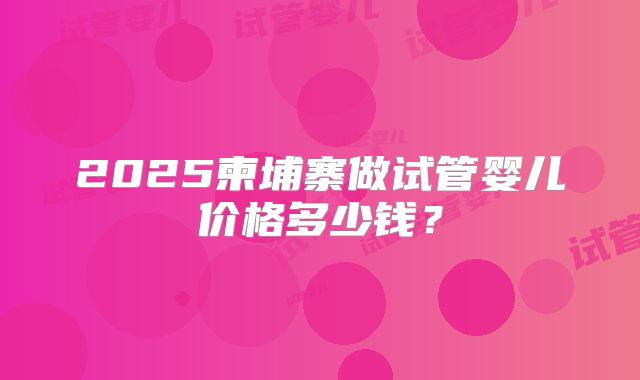 2025柬埔寨做试管婴儿价格多少钱？