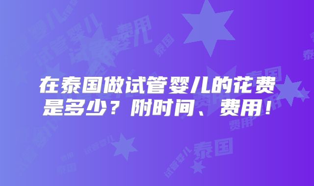 在泰国做试管婴儿的花费是多少？附时间、费用！