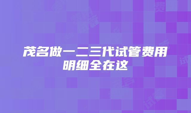 茂名做一二三代试管费用明细全在这