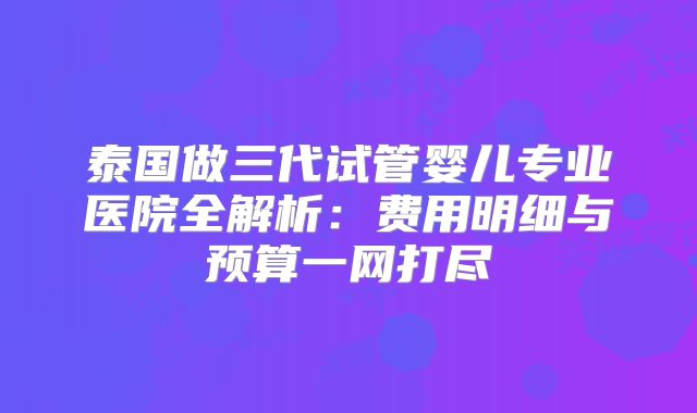 泰国做三代试管婴儿专业医院全解析：费用明细与预算一网打尽