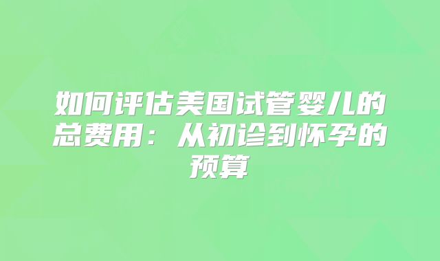 如何评估美国试管婴儿的总费用：从初诊到怀孕的预算