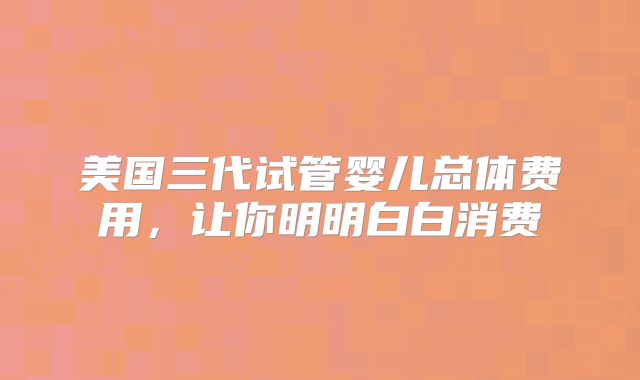 美国三代试管婴儿总体费用，让你明明白白消费