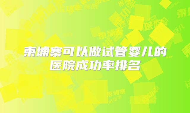 柬埔寨可以做试管婴儿的医院成功率排名