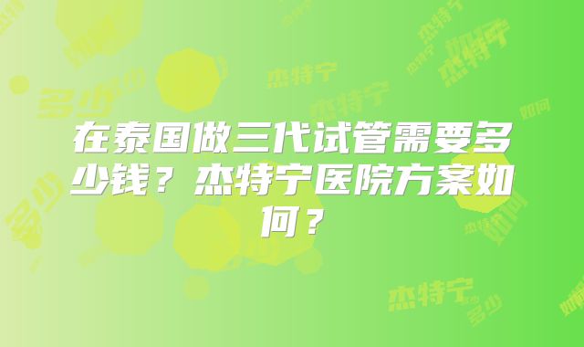 在泰国做三代试管需要多少钱？杰特宁医院方案如何？