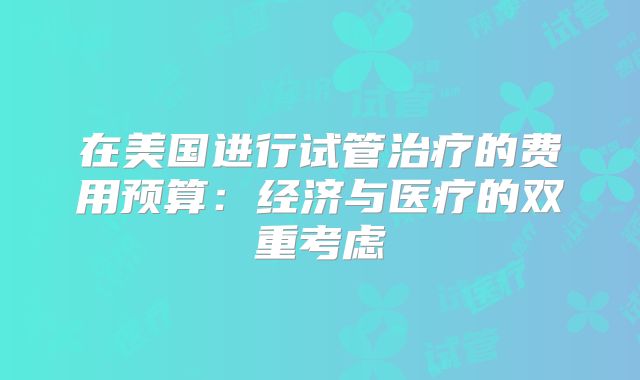在美国进行试管治疗的费用预算:经济与医疗的双重考虑