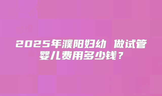 2025年濮阳妇幼 做试管婴儿费用多少钱？